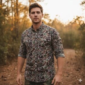 Fieldstone Camo Button Down Shirt Men's 2XL Hunting Outdoors